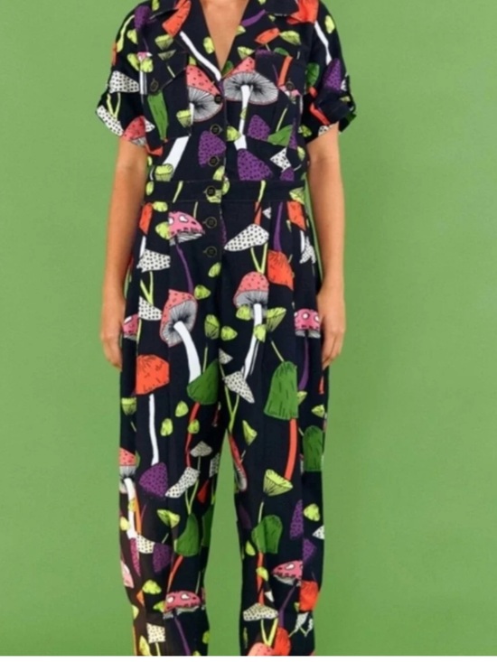 FARM Rio Pants - Farm Rio Black Mushroom Print Jumpsuit - Multicolor